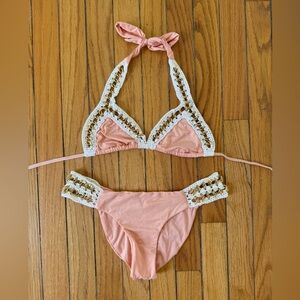 Beach Bunny Blush and White Knit Bikini